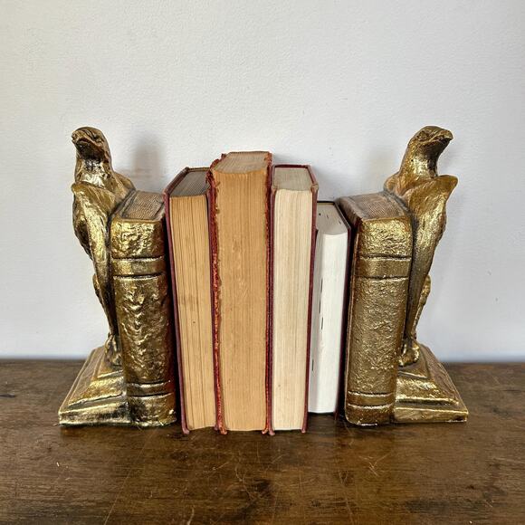 Vintage Pair of Gilt Gold American Eagle Bookends | Americana Country Decor - Picture 2 of 12